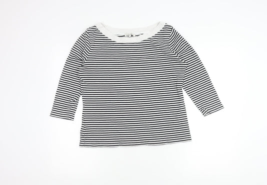 Laura Ashley Women’s Black White Striped Boat Neck 3/4 Sleeve Top UK16