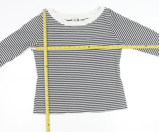 Laura Ashley Women’s Black White Striped Boat Neck 3/4 Sleeve Top UK16