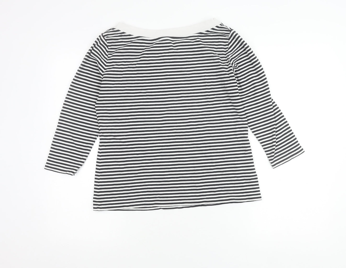 Laura Ashley Women’s Black White Striped Boat Neck 3/4 Sleeve Top UK16