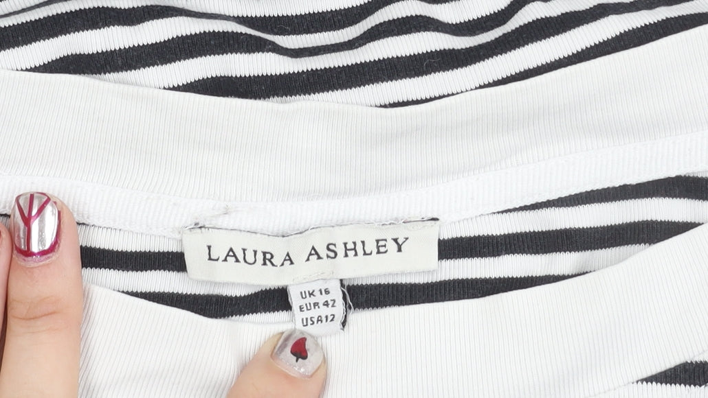 Laura Ashley Women’s Black White Striped Boat Neck 3/4 Sleeve Top UK16