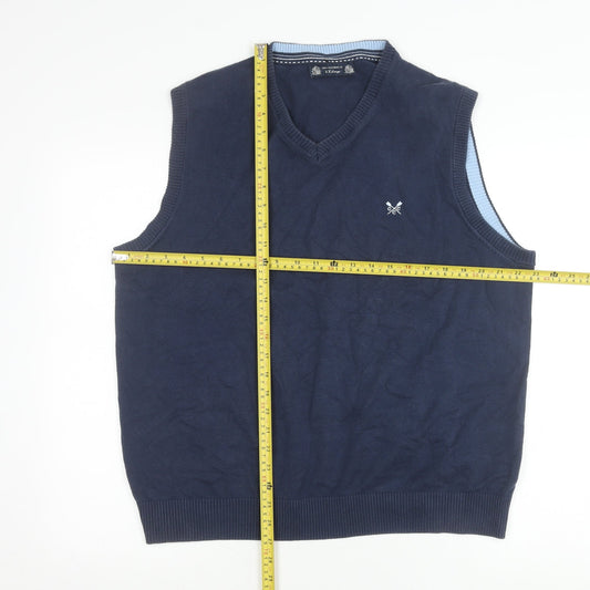 Crew Clothing Co. Men's 2XL Blue Cotton V-Neck Sleeveless Vest Jumper