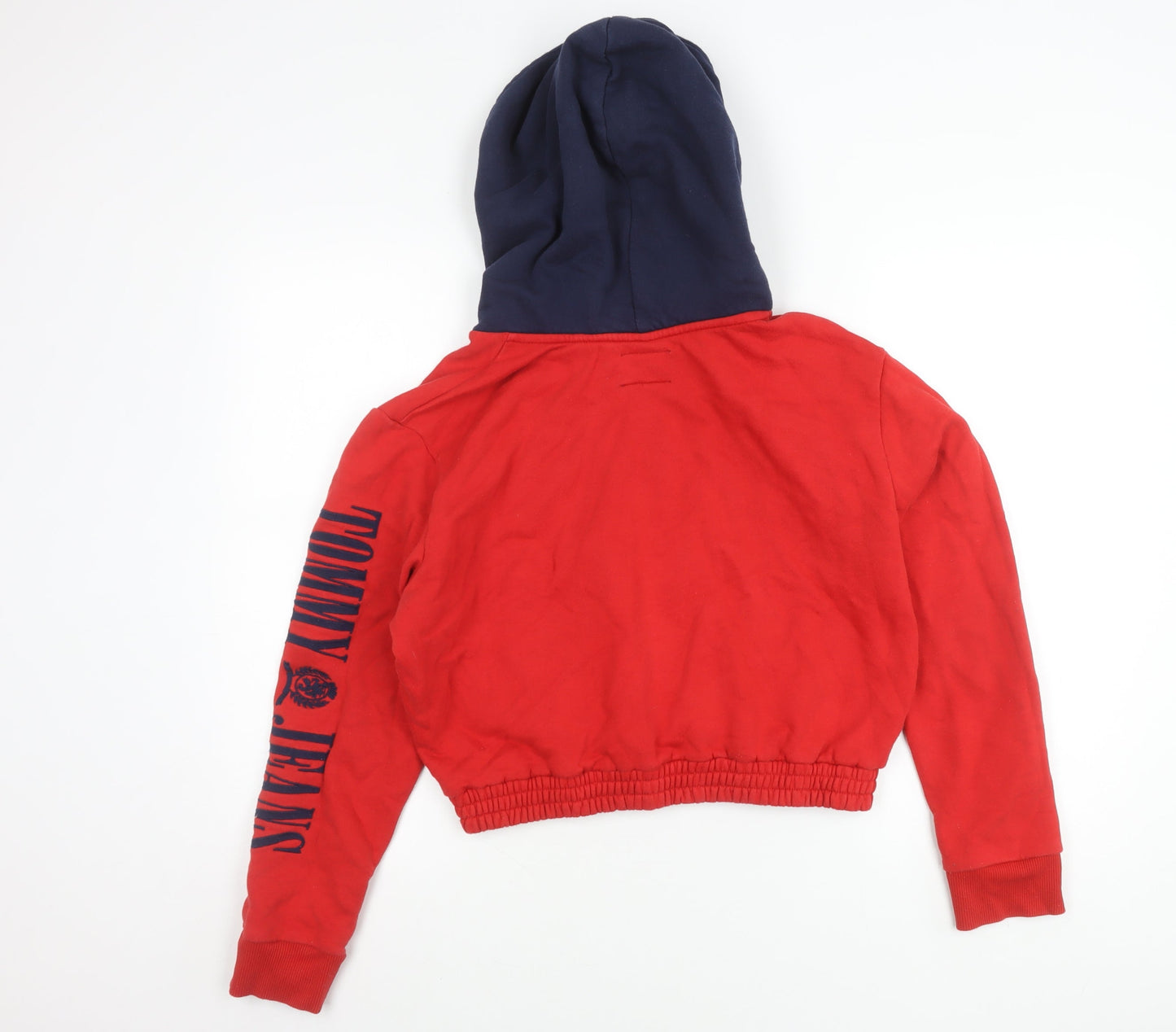 Tommy Jeans Women’s Red & Navy Hoodie L Logo Pullover Cotton Blend