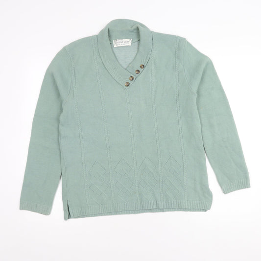 Future Lady Womens Green Henley Jumper M V-Neck Long Sleeve Knit