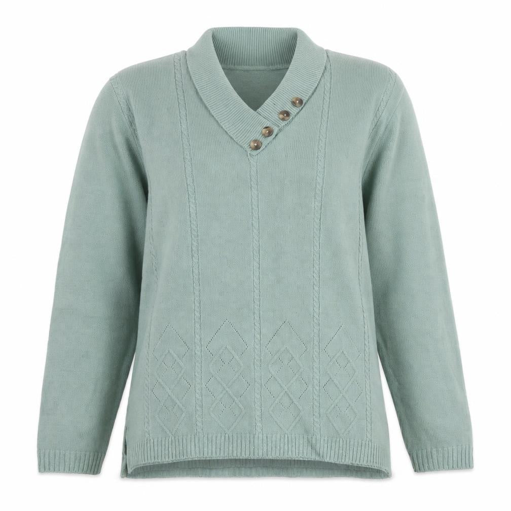 Future Lady Womens Green Henley Jumper M V-Neck Long Sleeve Knit