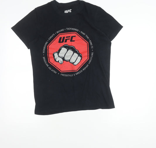 UFC Mens Black Small Graphic Sports T-Shirt Crew Neck Regular Fit