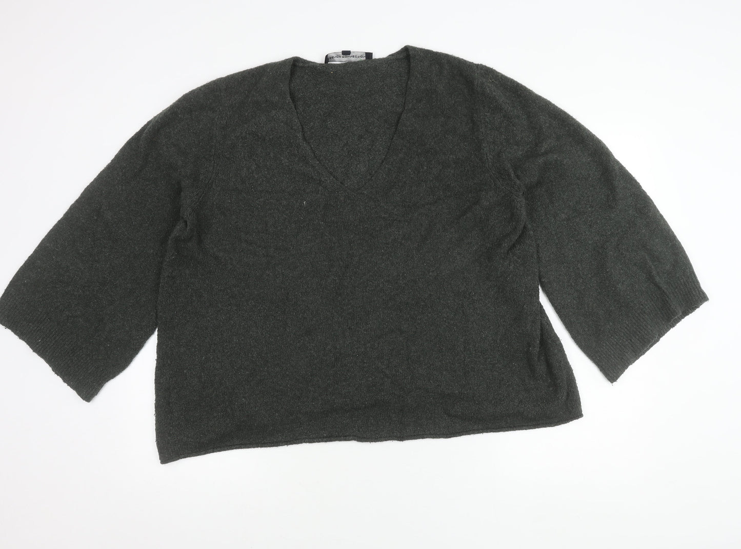 French Connection Women’s Grey V-Neck Knit Jumper Size M 3/4 Sleeve