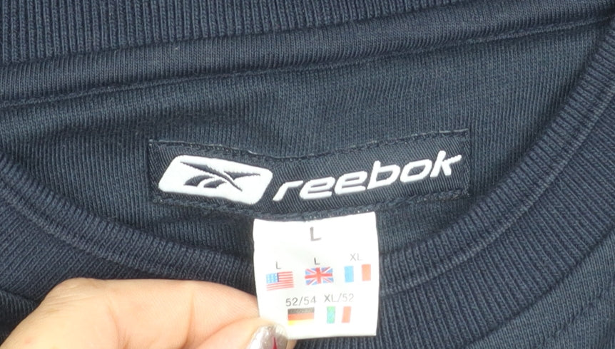 Reebok Men’s Navy Blue Large Pullover Sweatshirt Crew Neck Logo
