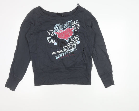 O'Neill Womens Black Cotton Pullover Sweatshirt L Graphic Print