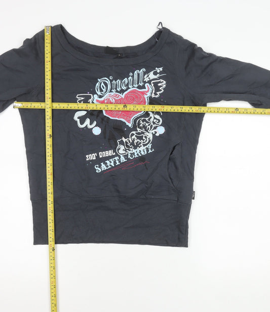 O'Neill Womens Black Cotton Pullover Sweatshirt L Graphic Print