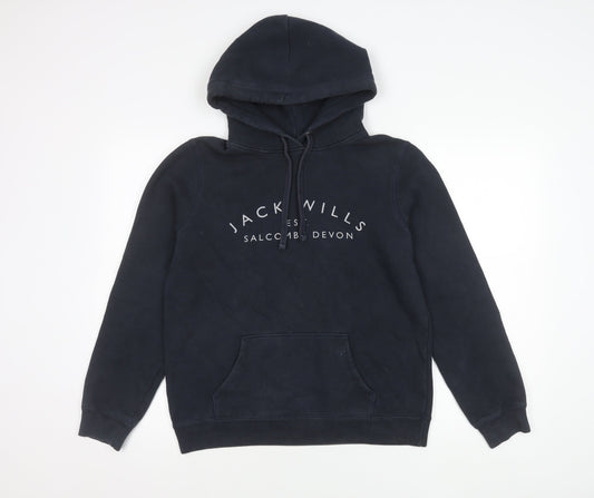 Jack Wills Womens Navy Hoodie UK 12 Cotton Blend Pullover Logo Graphic