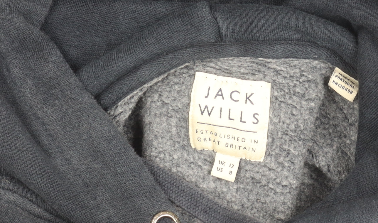 Jack Wills Womens Navy Hoodie UK 12 Cotton Blend Pullover Logo Graphic