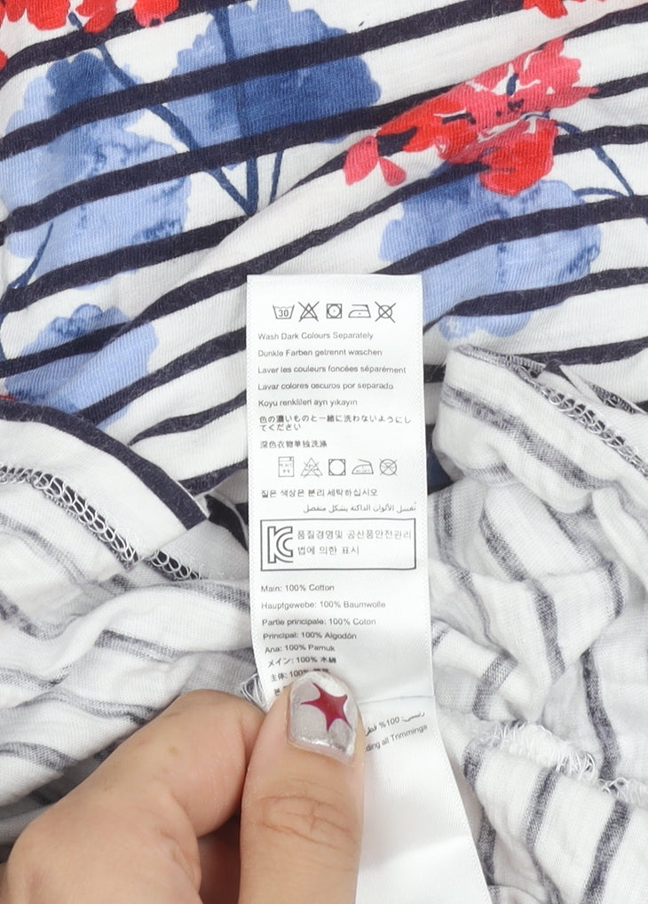 Joules Womens Multicoloured Floral Stripe Cotton T-Shirt UK 18