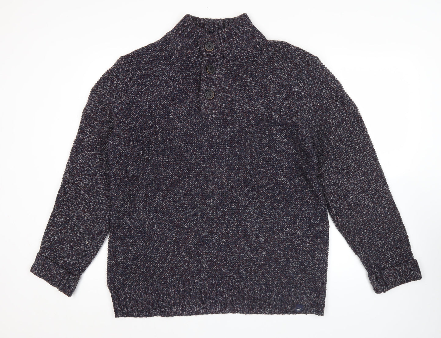 Fat Face Men’s Blue M Henley Mock Neck Chunky Knit Jumper