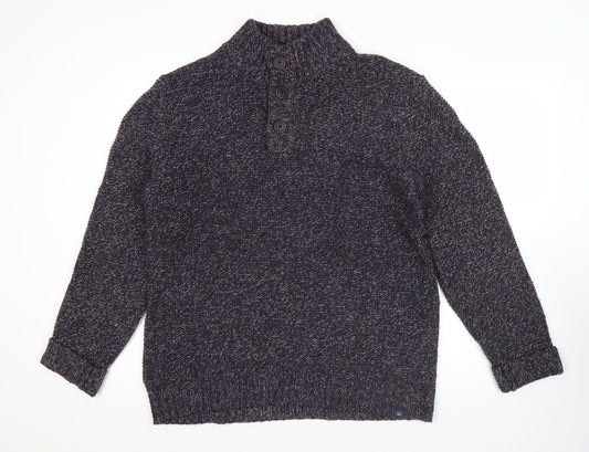 Fat Face Men’s Blue M Henley Mock Neck Chunky Knit Jumper