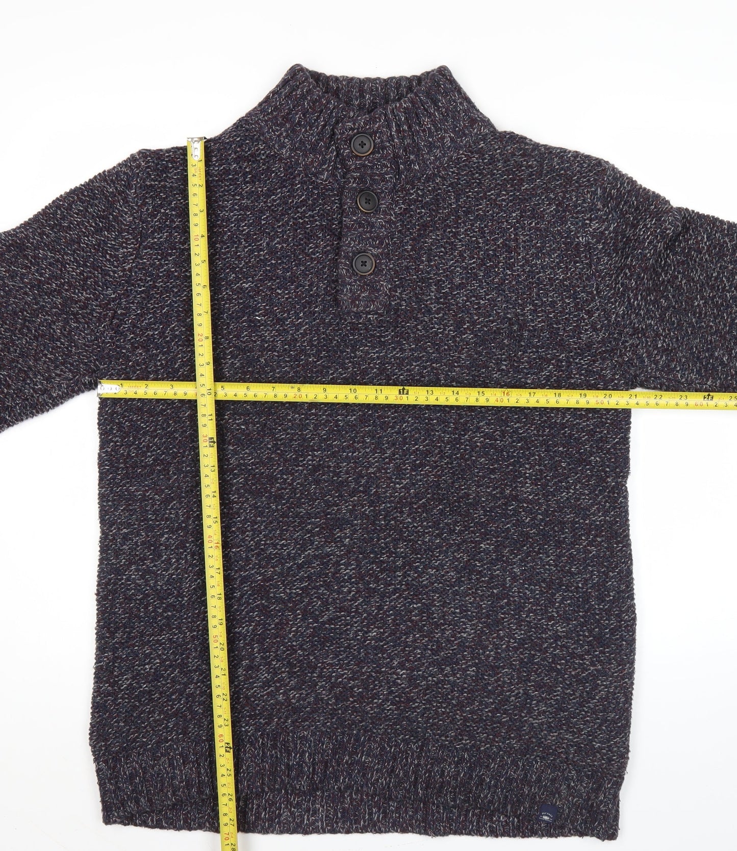 Fat Face Men’s Blue M Henley Mock Neck Chunky Knit Jumper