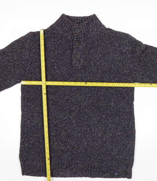 Fat Face Men’s Blue M Henley Mock Neck Chunky Knit Jumper