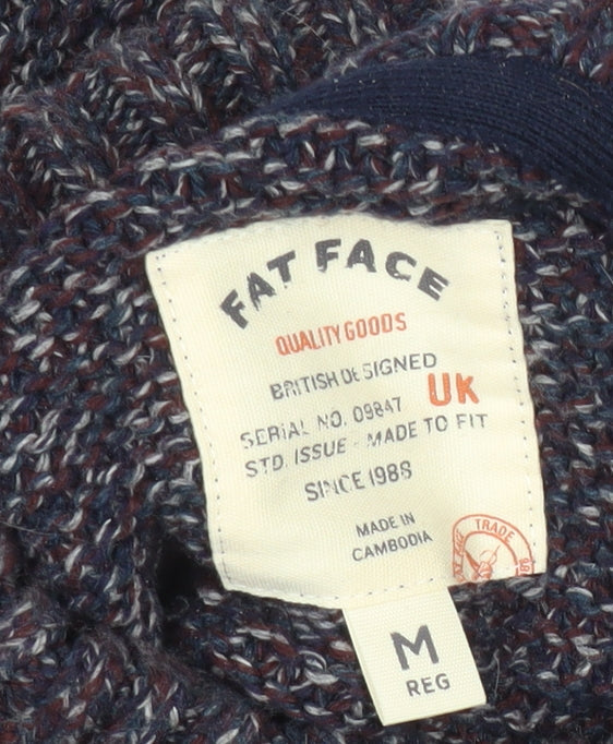 Fat Face Men’s Blue M Henley Mock Neck Chunky Knit Jumper