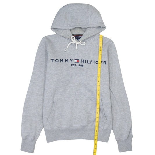 Tommy Hilfiger Men’s Grey Pullover Hoodie Small Logo Graphic Classic