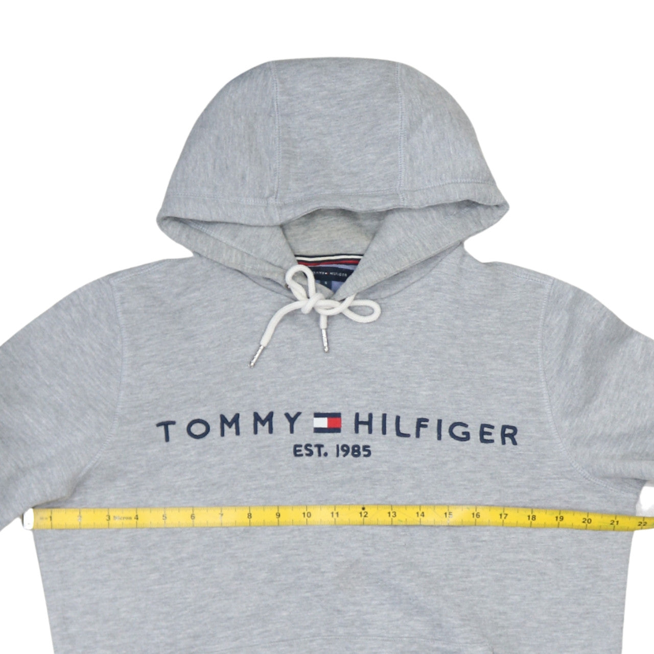 Tommy Hilfiger Men’s Grey Pullover Hoodie Small Logo Graphic Classic