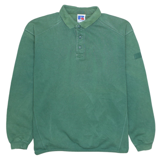 Russell Mens Green Collared Henley Sweatshirt M Regular Fit