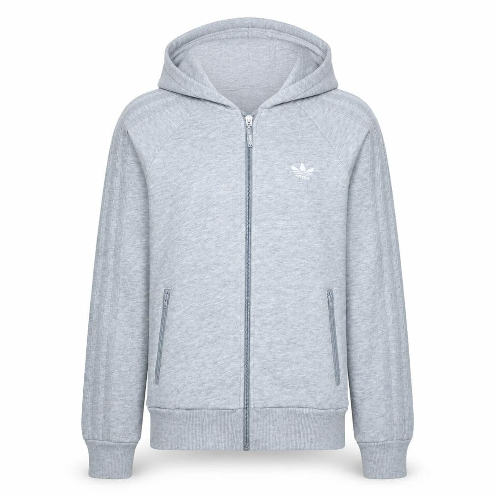 Front view of Adidas men’s grey xs full zip hoodie lightweight sportswear