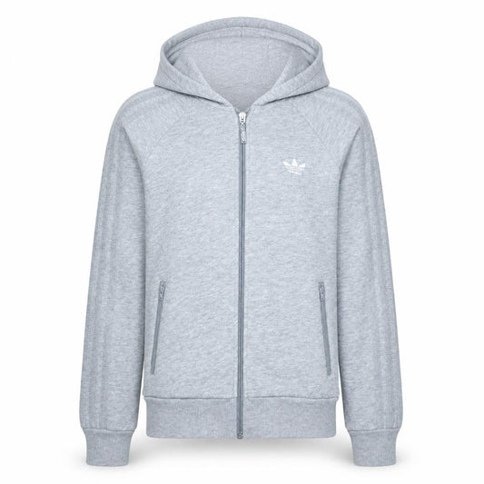 Front view of Adidas men’s grey xs full zip hoodie lightweight sportswear
