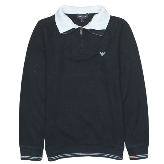 Emporio Armani Men's Black XL Collared 1/4 Zip Cotton Jumper