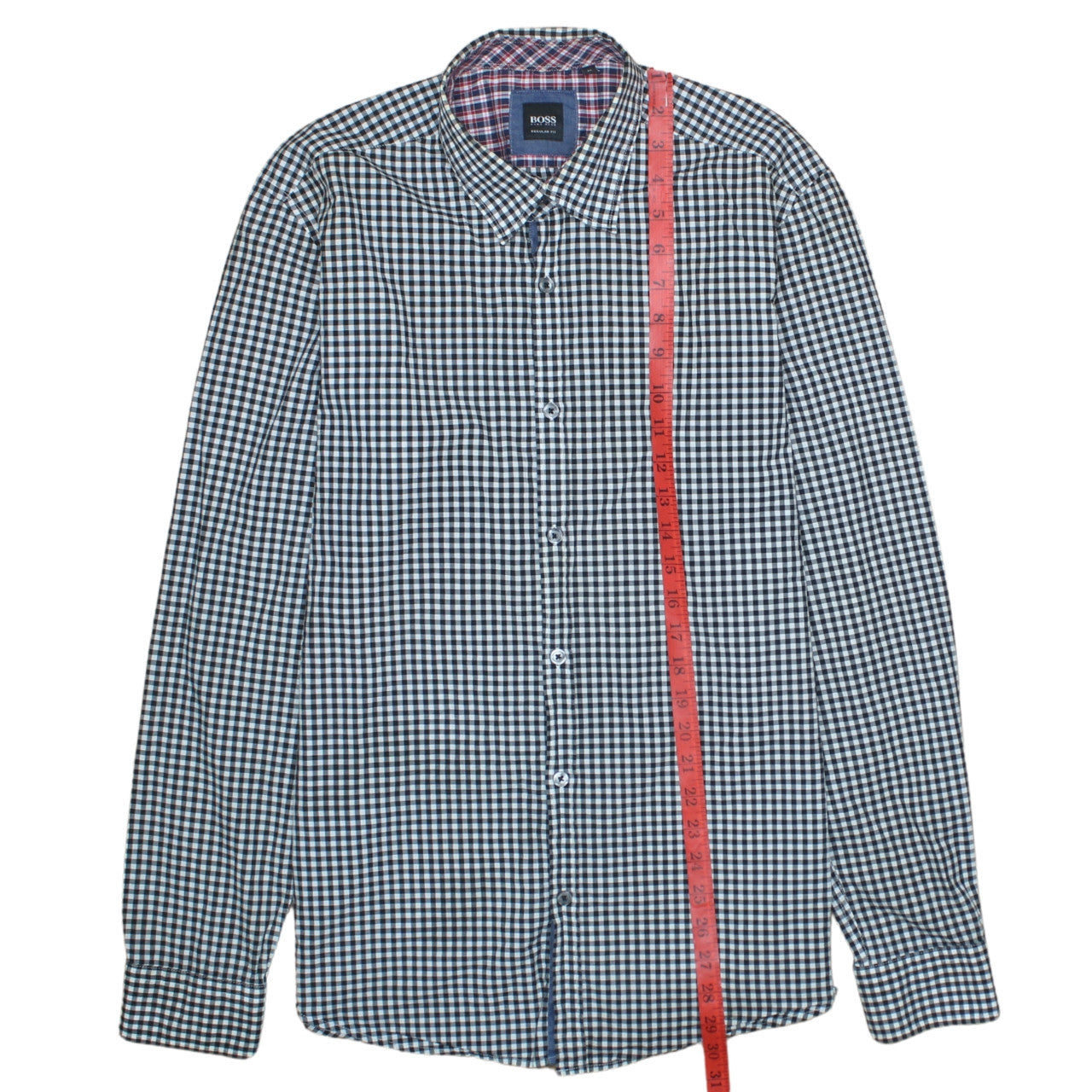 Hugo Boss Men’s Blue Check Cotton Shirt M Regular Fit Long Sleeve