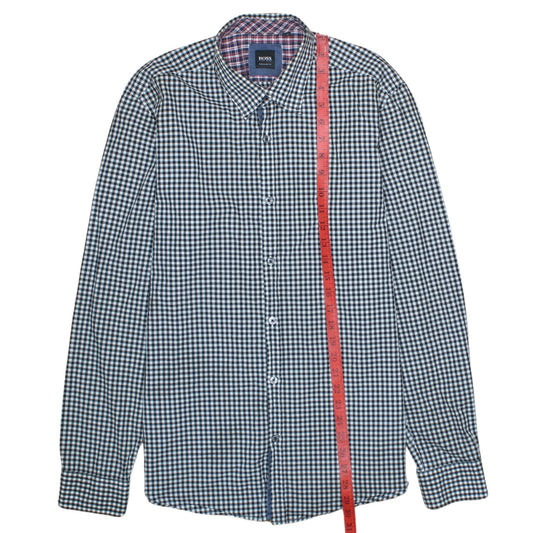 Hugo Boss Men’s Blue Check Cotton Shirt M Regular Fit Long Sleeve