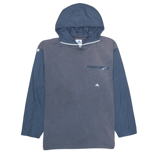 Adidas Men’s Grey Pullover Hoodie L Sports Fleece Zip Pocket