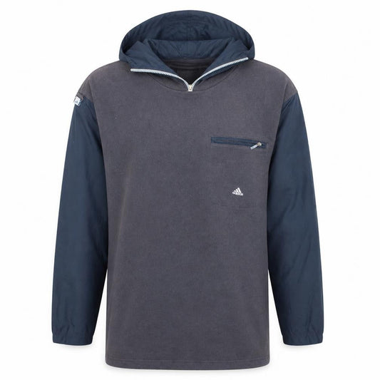 Front view of Adidas Men’s Grey Pullover Hoodie L Sports Fleece Zip Pocket