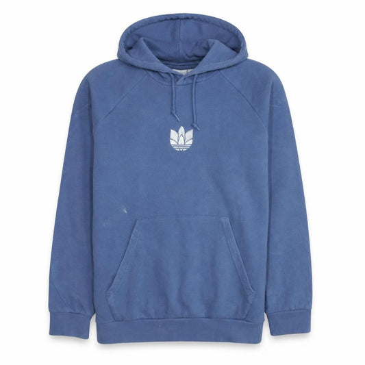 Front view of Adidas men’s blue pullover hoodie l logo fleece sportswear