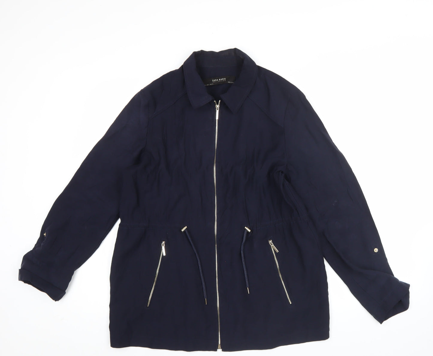 Zara Women Blue Size 14 Mid-Length Basic Jacket with Zip Pockets