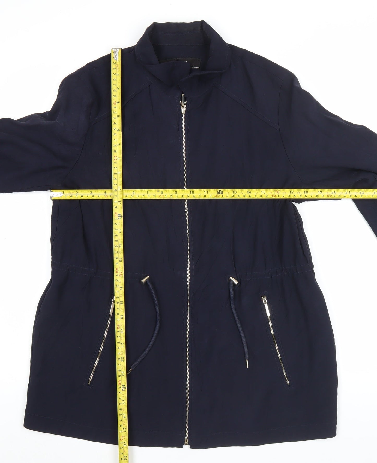 Zara Women Blue Size 14 Mid-Length Basic Jacket with Zip Pockets