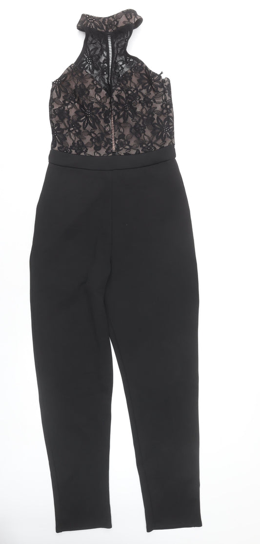 Missguided Womens Black Lace Halter Jumpsuit UK 10 Slim Fit Party