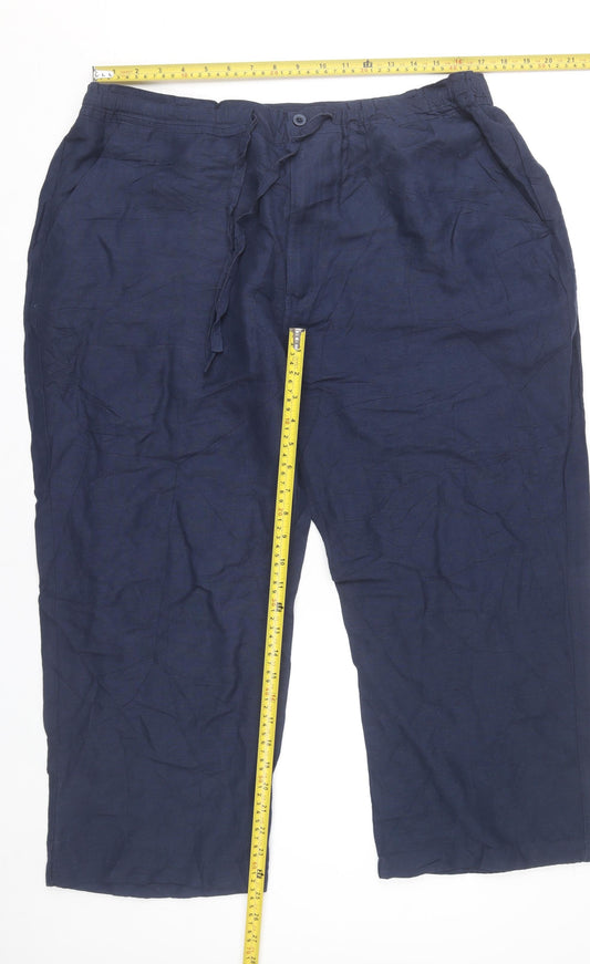 Cubavera Women’s Blue XL Linen Blend Straight Leg Casual Trousers