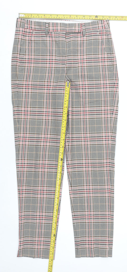 Marks and Spencer Womens Multicoloured Check Chino Trousers Size 8 Slim Fit