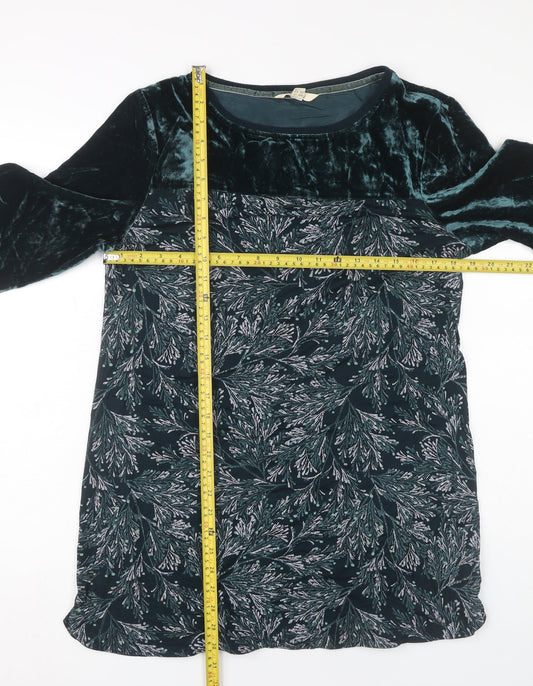 White Stuff Womens Green Floral Velvet Tunic Blouse UK 14