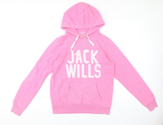 Jack Wills Womens Pink Hoodie UK 12 Pullover Logo Cotton Blend