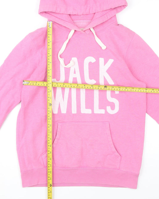 Jack Wills Womens Pink Hoodie UK 12 Pullover Logo Cotton Blend