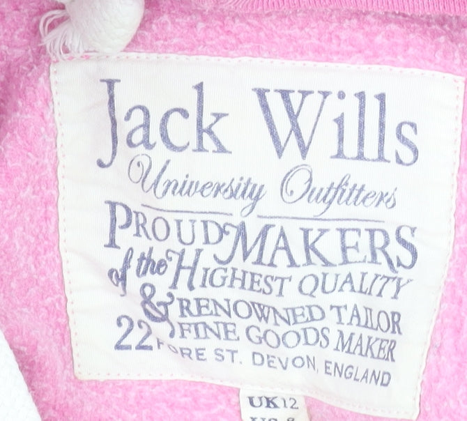 Jack Wills Womens Pink Hoodie UK 12 Pullover Logo Cotton Blend
