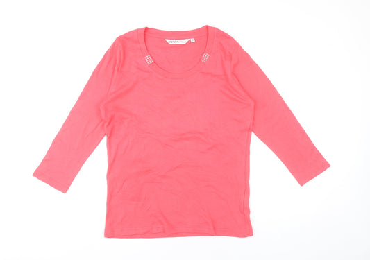 EWM Pure Classics Womens Pink Cotton 3/4 Sleeve Scoop Neck T-Shirt Size 14