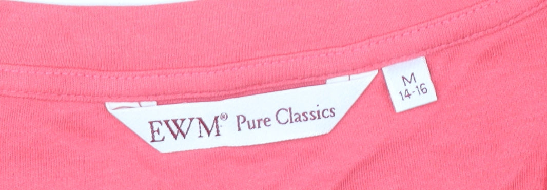 EWM Pure Classics Womens Pink Cotton 3/4 Sleeve Scoop Neck T-Shirt Size 14