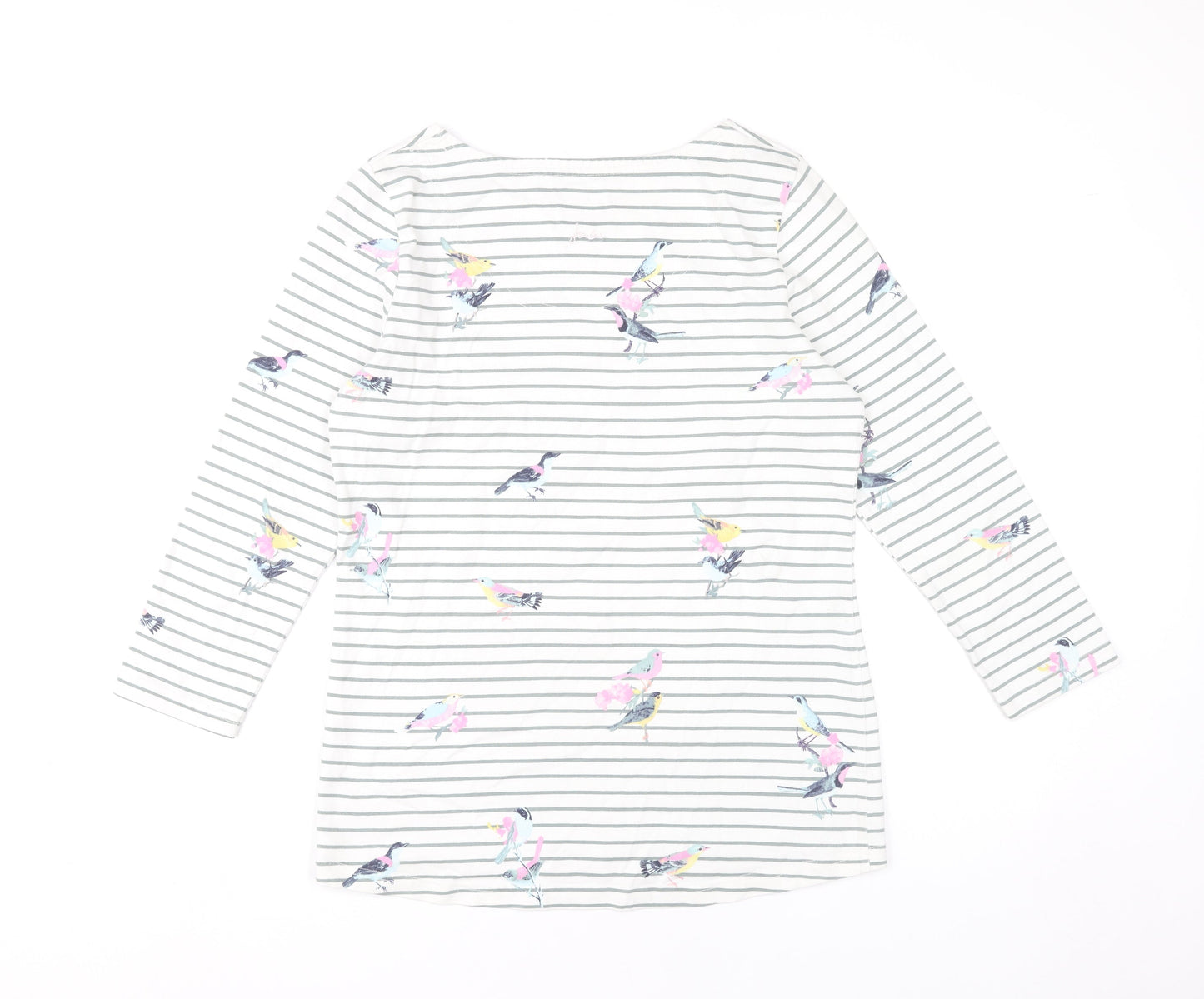 Joules Womens White Bird Print Striped Long Sleeve Cotton Top UK 12