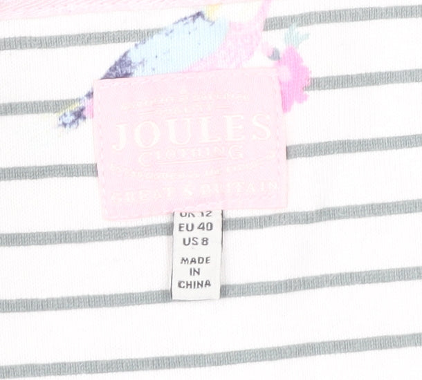 Joules Womens White Bird Print Striped Long Sleeve Cotton Top UK 12