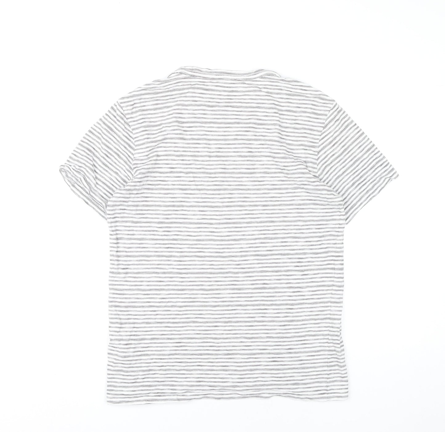 AllSaints Men Grey Striped Crew Neck T-Shirt Size S Slim Fit