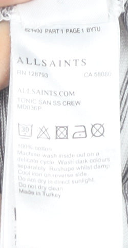 AllSaints Men Grey Striped Crew Neck T-Shirt Size S Slim Fit
