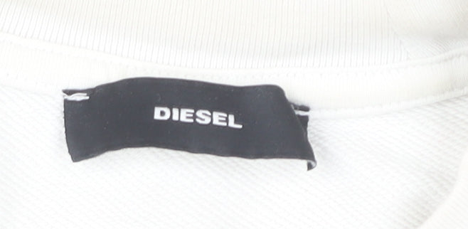 Diesel Unisex White Cotton Pullover Sweatshirt L Logo Graphic