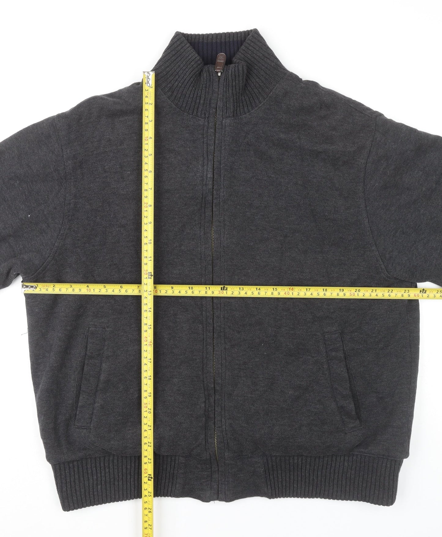 Marks and Spencer Mens Grey Bomber Jacket L 41"-43" Full Zip Cotton