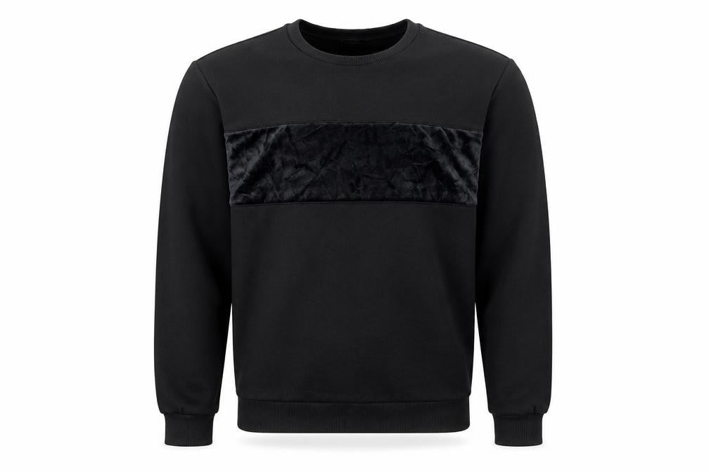 Reiss Mens Black L Pullover Sweatshirt Crew Neck Velvet Trim